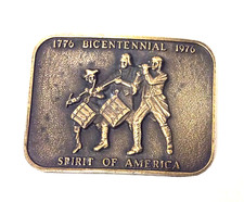 Vtg 1776 Bicentennial 1976 Spirit of America Brass Belt Buckle Revolutionary USA