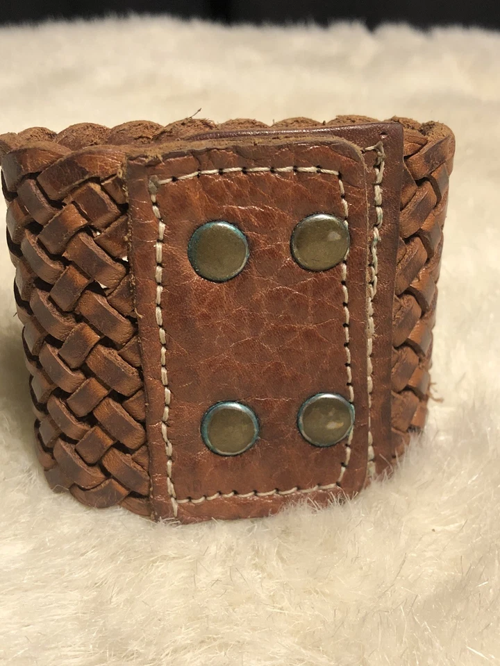 Смелый кожаный браслет, широкая плетеная лента с агатом - простой и смелый - Изображение 2 из 4