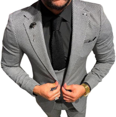 Designer Business Blanc/noir/gris À Carreaux Costume Pour Hommes