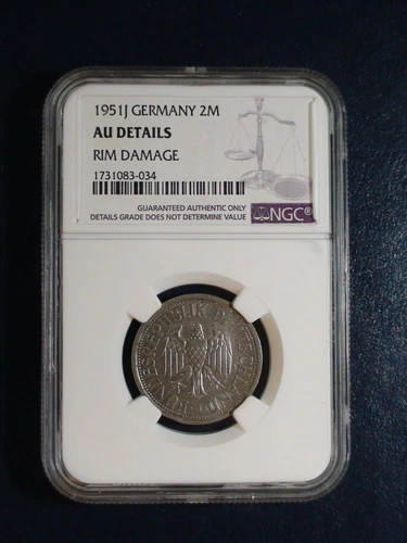 1951J GERMANY TWO MARK NGC AU Details 2M Coin PRICED TO SELL NOW!