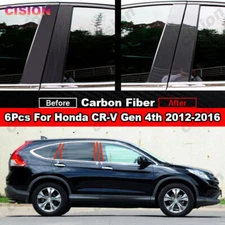 6Pcs Carbon Fiber Pillar Post Door Window Trim Cover For Honda CRV 2012-2016