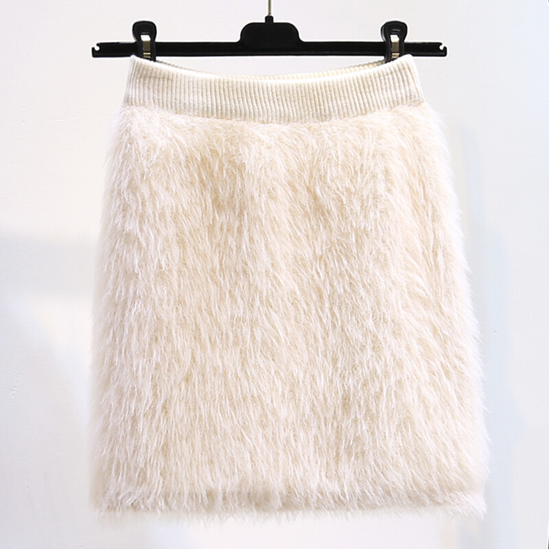 韓国商品/SIGREAT FUR TRIMMING MINI SKIRT Lady Bodycon Faux Mink Fur Short Skirt High Elastic Waist A