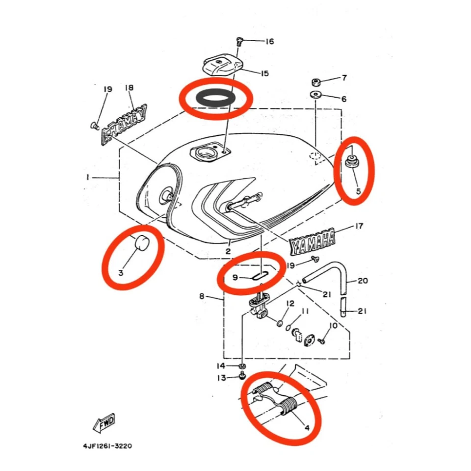 Yamaha RXS100 RXS 115 RX RS 100 tanque de gasolina Rr juego de goma amortiguador (6 piezas) nuevo Foto 2 de 3