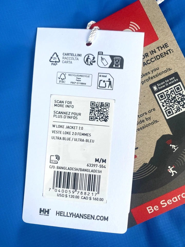 Women's Helly Hansen Loke Rain Jacket BLUE $120, Size: M - Image 3 of 4