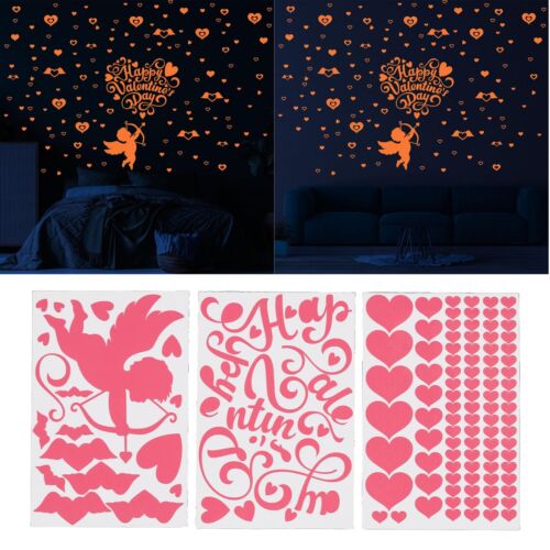 3pcs Glow In The Dark Stickers Heart Alphabet Patterns Self Adhesive Glowing SPG - Picture 1 of 12