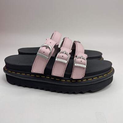 Martens Blaire Platform Slides Sandals Pink Black AW004 Women