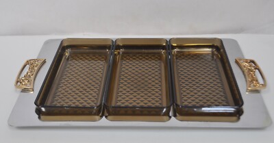 KROMEX Three Section Server with Brown Patterned Inserts