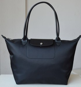 Details About Auth Longchamp Le Pliage Neo Black Thick Nylon Large Tote Leather Strap Handle