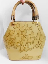 Mario Hernandez Butterfly Embossed Genuine Leather Wood Top Handle Bag