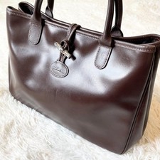 LONGCHAMP Longchamp Roseau Leather Tote Bag Brown A4 Leather Toggle 2a