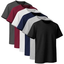 Men's Plain T-Shirt Cotton Round Neck Short Sleeve Tee Basic Casual Solid Top