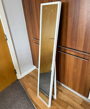 White Matte Wood Framed Full-Length Leaning Floor Mirror Rectangle Clear Glass