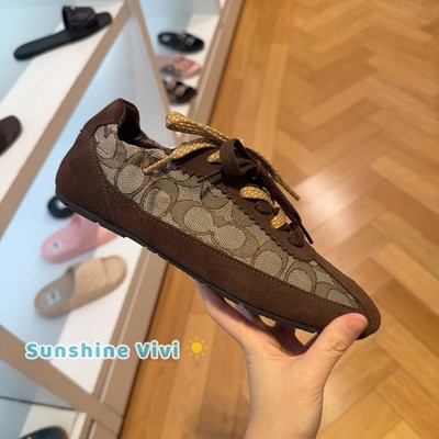 NEW Coach Women Soft Sneaker In Signature Jacquard Maple/Oak CEE52