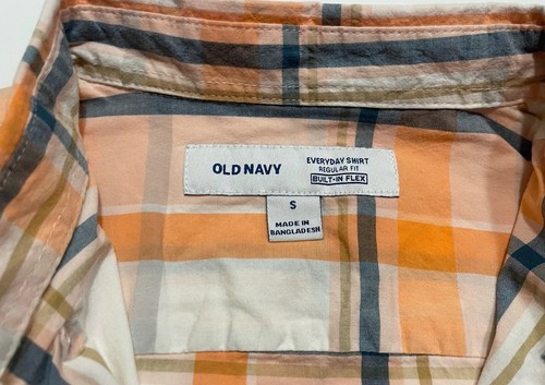 *Old Navy Button Up Plaid Shirt Teen Sz S Long Sleeve Salmon Orange NWT - Picture 11 of 13