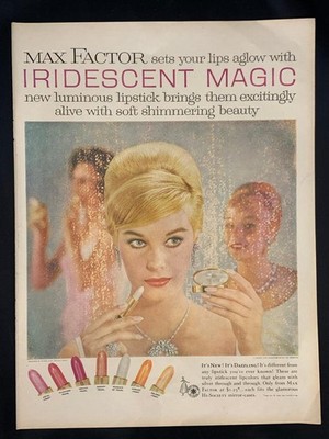 Magazine Ad* - 1959 - Max Faxtor Cosmetics - Iridescent lipstick