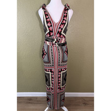 Free People Katie Patchwork Midi Dress Festival Boho Black Red Reversible Sz S