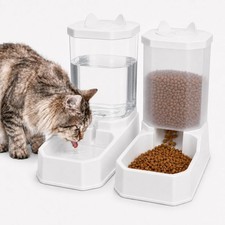 2 in 1 Gravity Pet Food Feeder and Water Dispenser for Cats & Small Dogs White