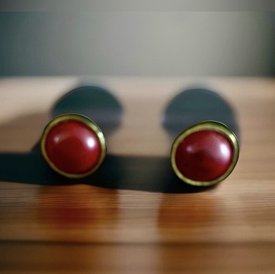 Lucky Brand Burgundy Dome Stud Earring with Gold Rim 