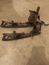 Antique Vtg. Ice Skates All Metal with Leather Straps Clip On Screw Adjustment