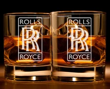 Etched Rolls Royce Rocks Drinking Glasses Whiskey Gift Set Name