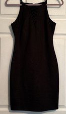 Guess Women's Black Lace Up Crisscross Halter Textured Sheath Dress Size 4