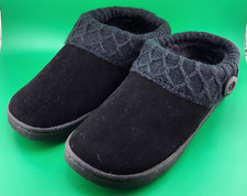 Clarks Women  s Black Suede Knitted Collar Clog Slippers Cozy Slip-On Size 8
