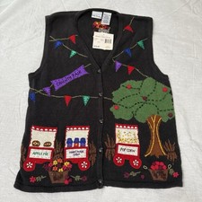 Vintage Bobbie Brooks County Fair Black Sweater Vest Womens Size Large 12/14 NWT