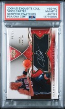 2006 UD EXQUISITE COLL SCRIPTED SWATCHES #SS-VC VINCE CARTER 9/25 PSA 8 AUTO 9