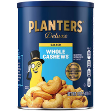 PLANTERS Deluxe Salted Whole Cashews, Party Snacks, Plant-Based Protein, Quick S