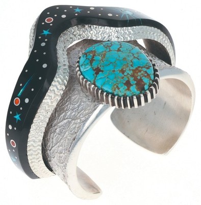 High Grade Natural Royston Turquoise Bracelet With Stacked Micro Inlay Design