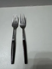 Vintage Interpur INR2 Stainless Japan Flatware Wood Handles MCM 2 forks