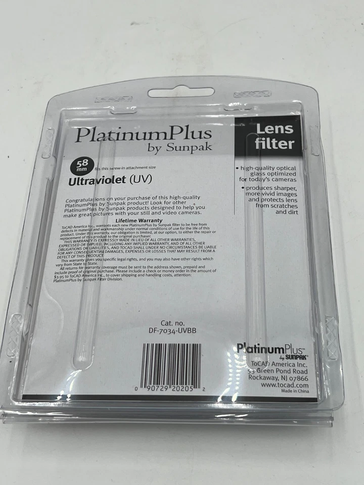 Platinum Plus by Sunpak 58mm Ultraviolet Lens UV Filter DF-7034-UVBB New - Image 4 of 4