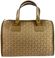 PIERRE CARDIN Paris New York Light Taupe Canvas Monogram Leather Trim Satchel