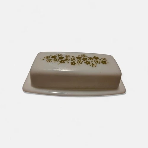 Vintage Pyrex Green Spring Blossom Crazy Daisy 7 inch Butter Dish w/Lid USA