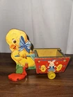 Vintage Fisher Price Walking Duck Cart Wooden Pull Toy #305 1960s