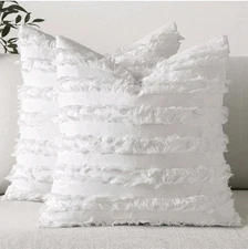 MIULEE Set of 2 Decorative Boho Throw Pillow Covers Linen Striped Jacquard...