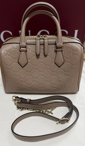 GUCCI 790130 GG Super Mini GG Leather Beige Shoulder HandBag