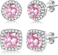 Ohrstecker Silber 925 Hypoallergen Cubic Zirkonia 14K Vergoldet Runder Quadrat