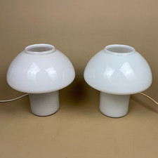 Pair of Mushroom Glass Lamps Lights Bedside Table White Vintage Art Deco Set 2