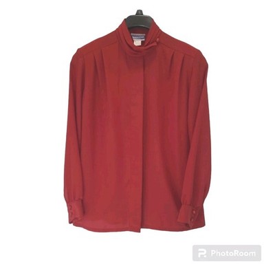 Pendleton Mock Button Neck Button Down Blouse Red Size 8 Vintage