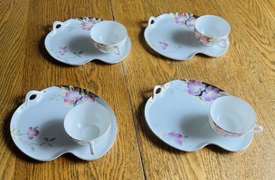 Set Of 4 Noritake AZALEA Snack Plate & Cup Sets Hand Painted Made in Japan