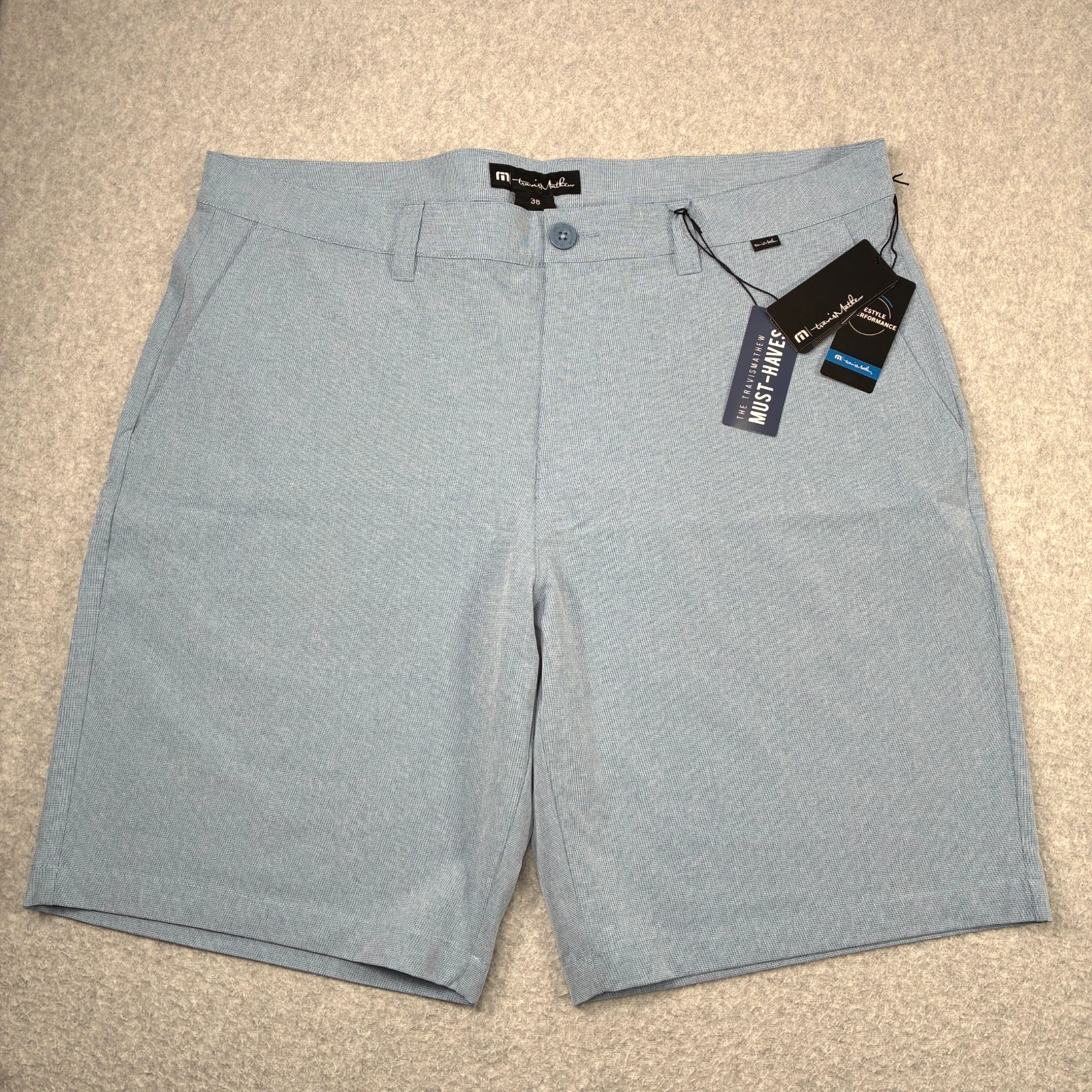 Travis Mathew Beck Shorts Mens 38 Blue Performance Golf Must Haves Series NEW