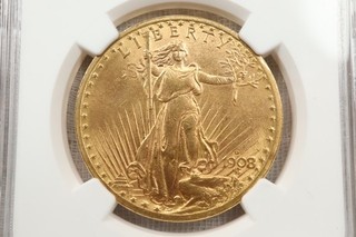 NobleSpirit GOLD 1908 D $20 NO MOTTO NGC Ms64 Better Date DESERVES Much HIGHER
