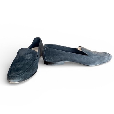 A Testoni Black Suede Loafers Womens Size 38.5 8 Slip On Flats Shoe quiet luxury