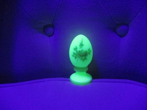 Uranium Vaseline Glass Fenton Satin Egg Hand Painted Signed "RICHARD"