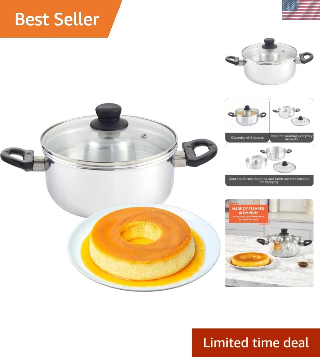 Double Boiler Flanera 3 Qt Aluminum Kitchen Cookware Pudding Sauce Pot