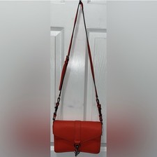 Rebecca Minkoff Orange Small Crossbody Bag Turn Lock Detachable Strap Silver
