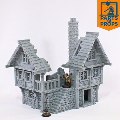 Großes Fantasy Ruinengebäude kompatibel mit 28mm Tabletop Spielen DnD, Mordeheim