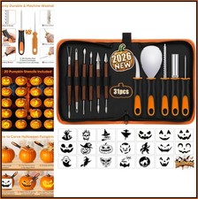 Pumpkin Carving Kit 31 Pieces Heavy Duty Tools with 20 Stencils Storage Bag