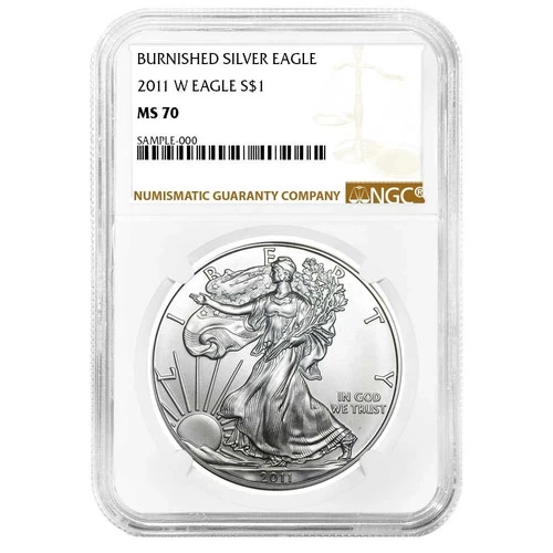 2011 W BURNISHED AMERICAN SILVER EAGLE NGC MS70